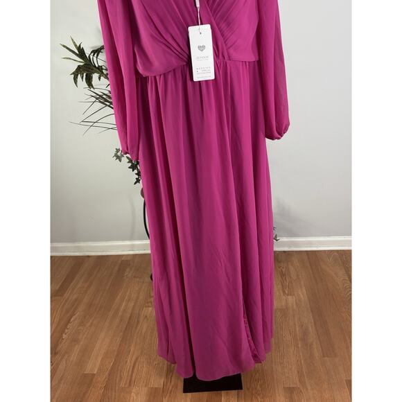 JJ’S House Woman Dress 14 Long Sleeve Lined Rushed V-Neck Fuchsia Bridesmaids - Picture 3 of 12